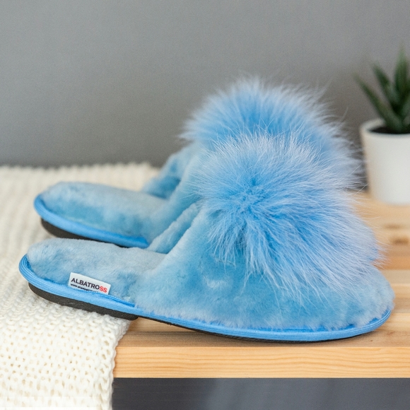 Blue fur sheepskin slippers "Angel" - Picture 9 of 13